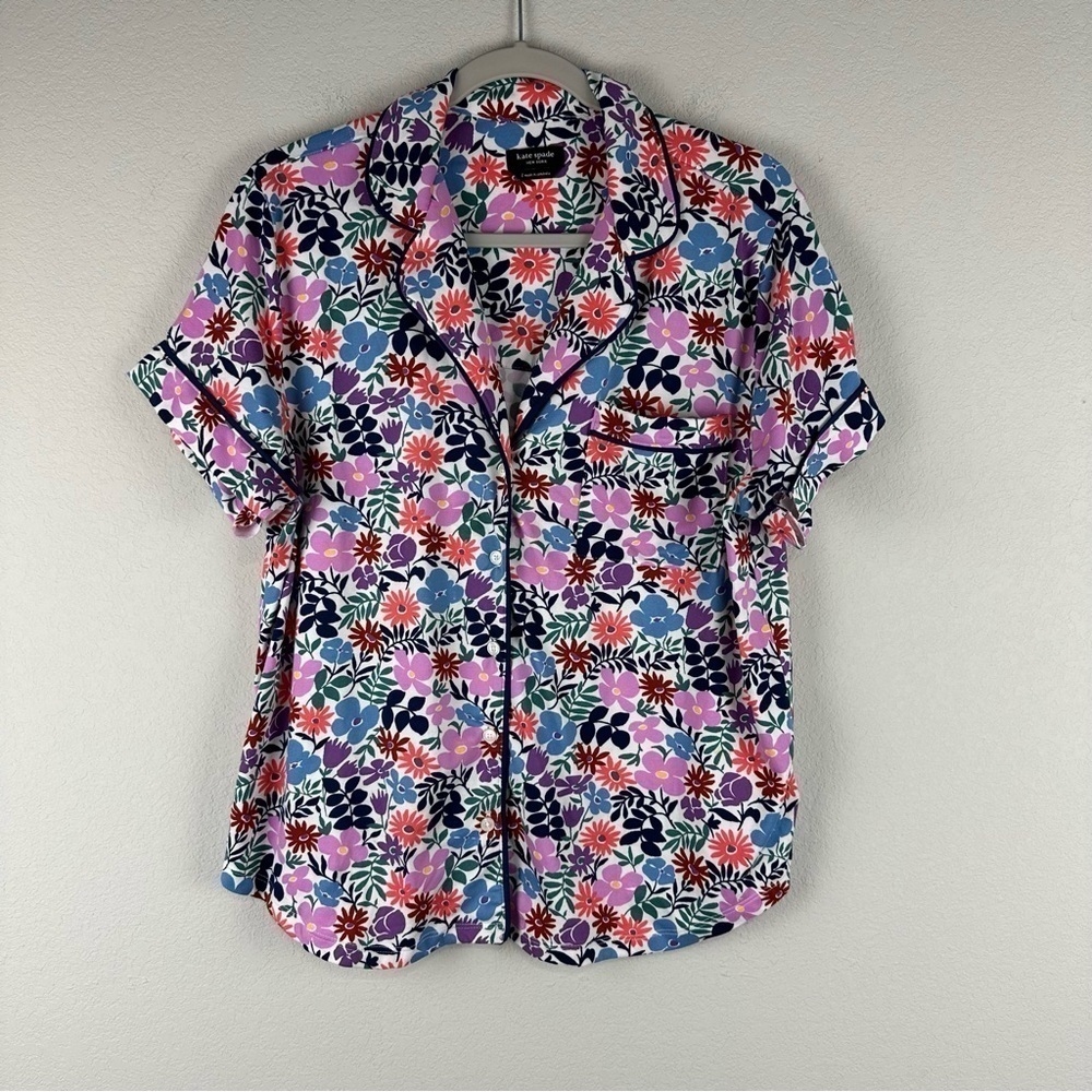 Kate Spade Floral Pajama PJ Button Front Top Size Large